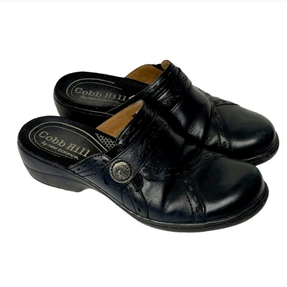 Cobb Hill by New Balance RevMarve Clogs Black Leather Slides Mules Shoes Size 7M